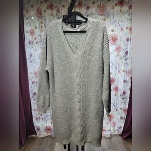 Roxy V-Neck Sweater Dress in Light Gray